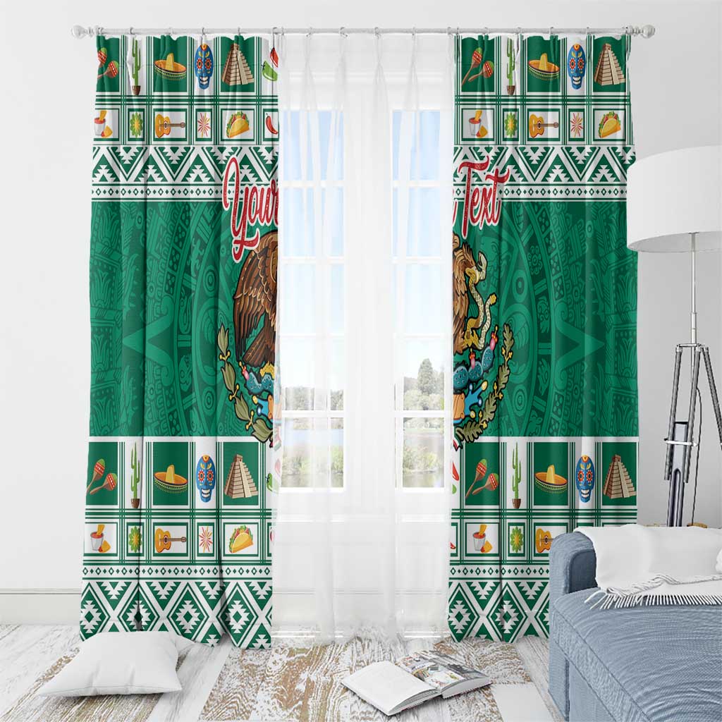 Personalized Mexico Christmas Window Curtain Coat Of Arms With Aztec Mexican Patterns - Wonder Print Shop