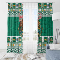 Personalized Mexico Christmas Window Curtain Coat Of Arms With Aztec Mexican Patterns - Wonder Print Shop