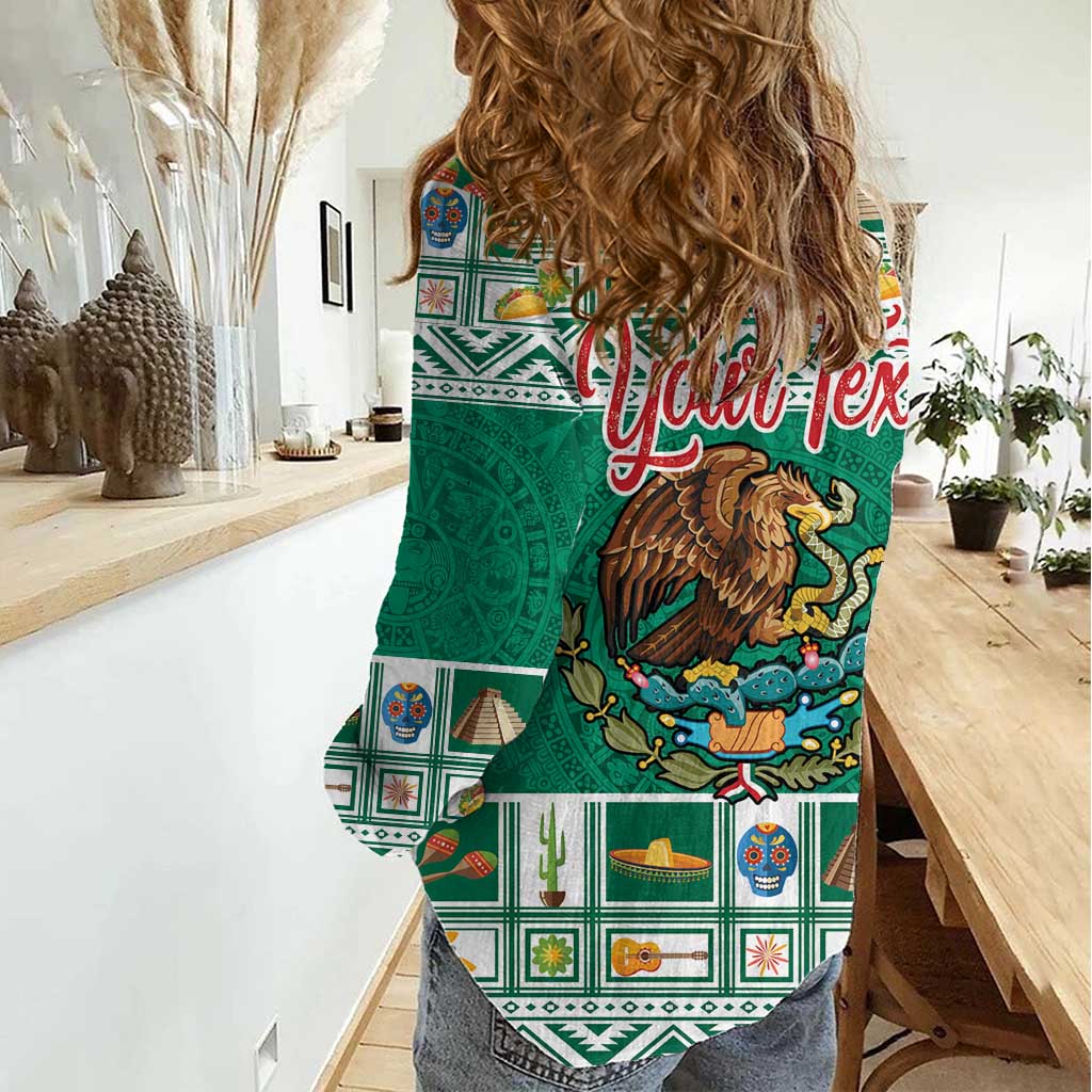Personalized Mexico Christmas Women Casual Shirt Coat Of Arms With Aztec Mexican Patterns - Wonder Print Shop