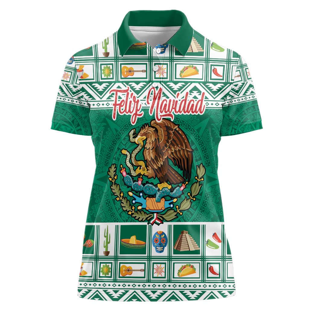 Personalized Mexico Christmas Women Polo Shirt Coat Of Arms With Aztec Mexican Patterns - Wonder Print Shop