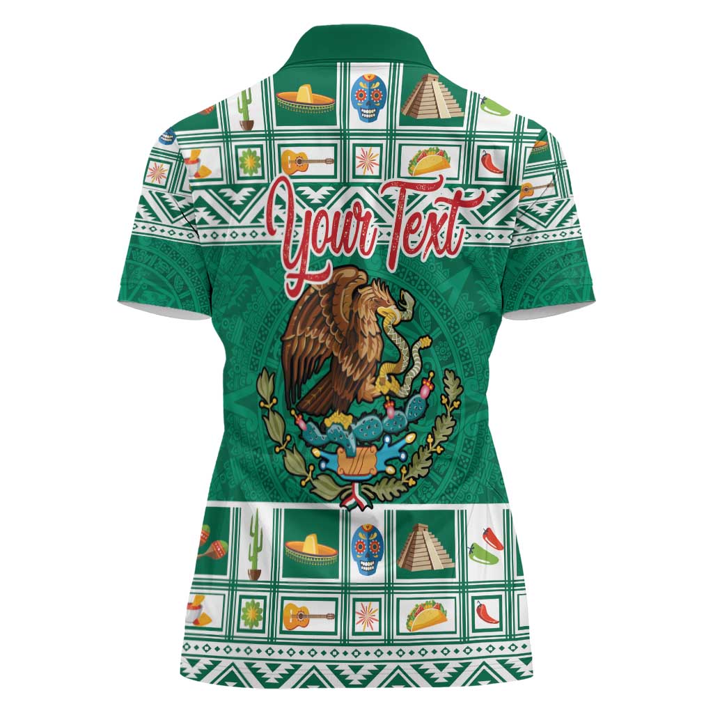 Personalized Mexico Christmas Women Polo Shirt Coat Of Arms With Aztec Mexican Patterns - Wonder Print Shop