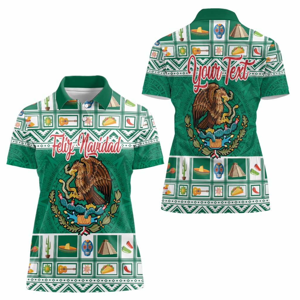 Personalized Mexico Christmas Women Polo Shirt Coat Of Arms With Aztec Mexican Patterns - Wonder Print Shop