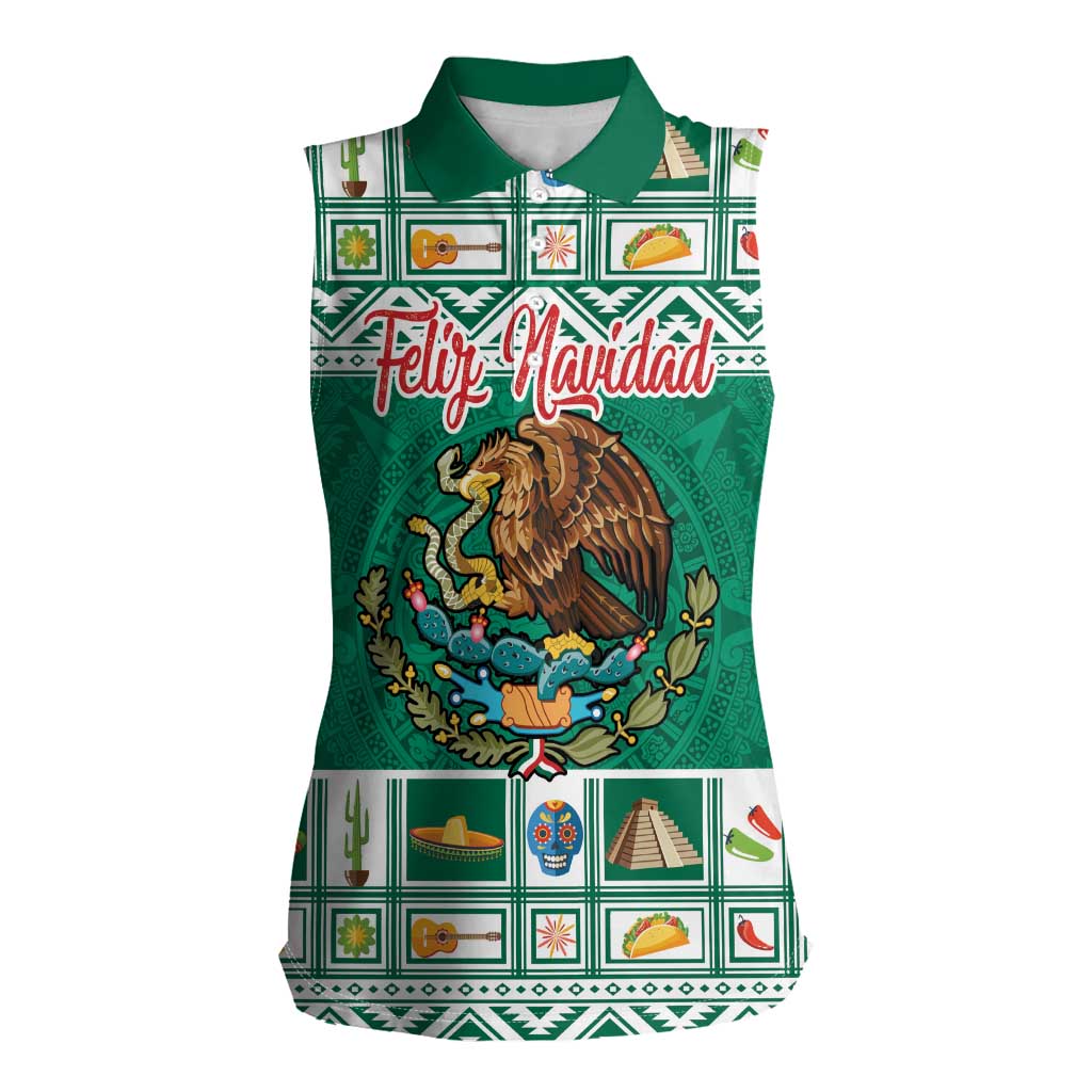 Personalized Mexico Christmas Women Sleeveless Polo Shirt Coat Of Arms With Aztec Mexican Patterns - Wonder Print Shop
