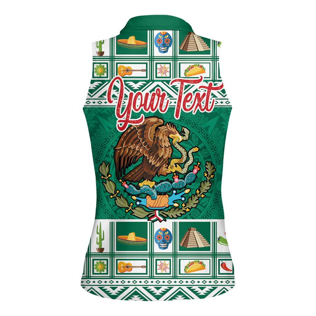 Personalized Mexico Christmas Women Sleeveless Polo Shirt Coat Of Arms With Aztec Mexican Patterns - Wonder Print Shop