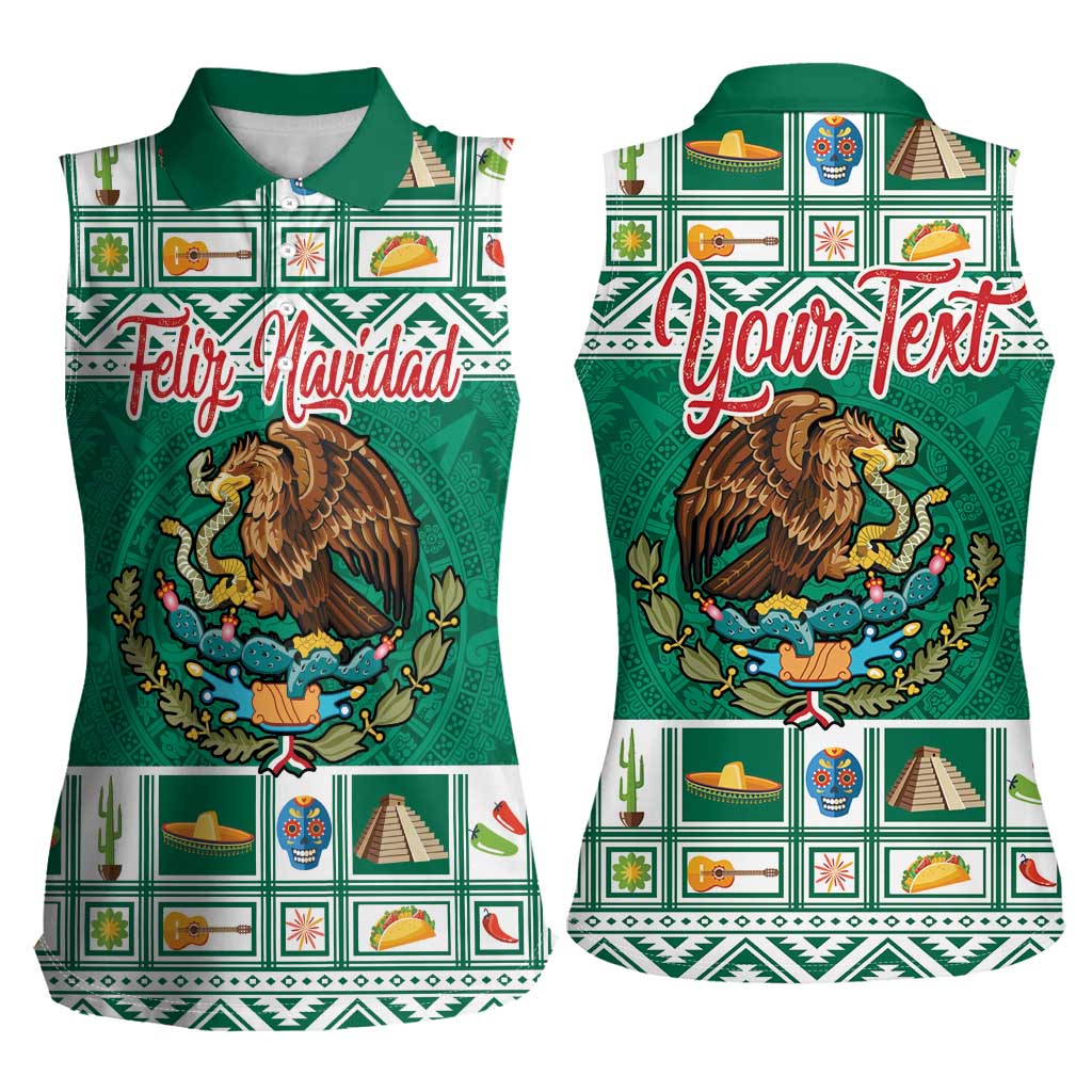 Personalized Mexico Christmas Women Sleeveless Polo Shirt Coat Of Arms With Aztec Mexican Patterns - Wonder Print Shop