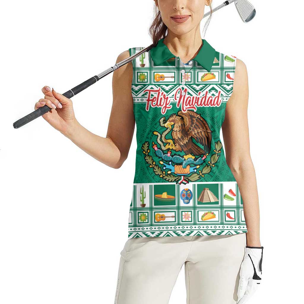 Personalized Mexico Christmas Women Sleeveless Polo Shirt Coat Of Arms With Aztec Mexican Patterns - Wonder Print Shop