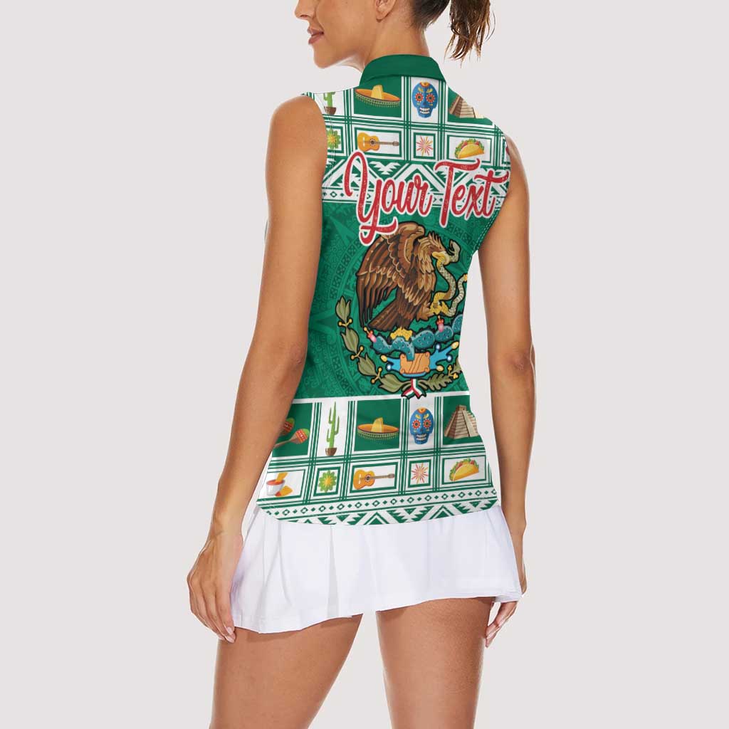 Personalized Mexico Christmas Women Sleeveless Polo Shirt Coat Of Arms With Aztec Mexican Patterns - Wonder Print Shop