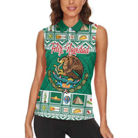 Personalized Mexico Christmas Women Sleeveless Polo Shirt Coat Of Arms With Aztec Mexican Patterns - Wonder Print Shop
