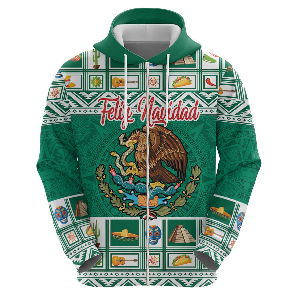 Personalized Mexico Christmas Zip Hoodie Coat Of Arms With Aztec Mexican Patterns - Wonder Print Shop
