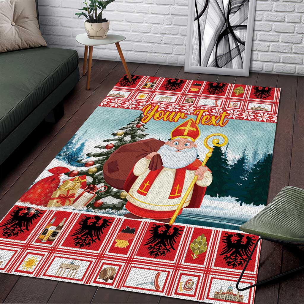 Personalized Germany Frohe Weihnachten Area Rug Cute Saint Nicholas With Christmas Tree - Wonder Print Shop