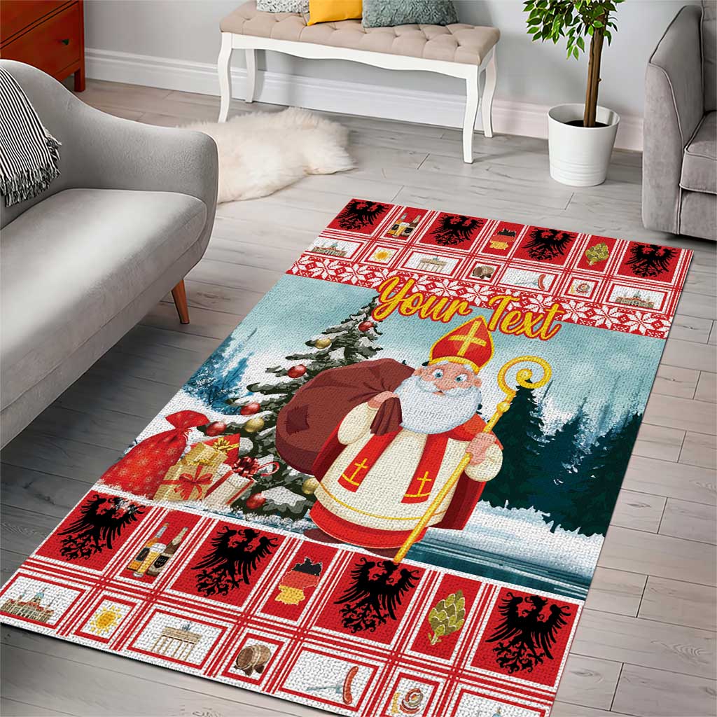 Personalized Germany Frohe Weihnachten Area Rug Cute Saint Nicholas With Christmas Tree - Wonder Print Shop
