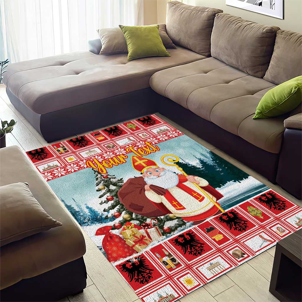 Personalized Germany Frohe Weihnachten Area Rug Cute Saint Nicholas With Christmas Tree - Wonder Print Shop