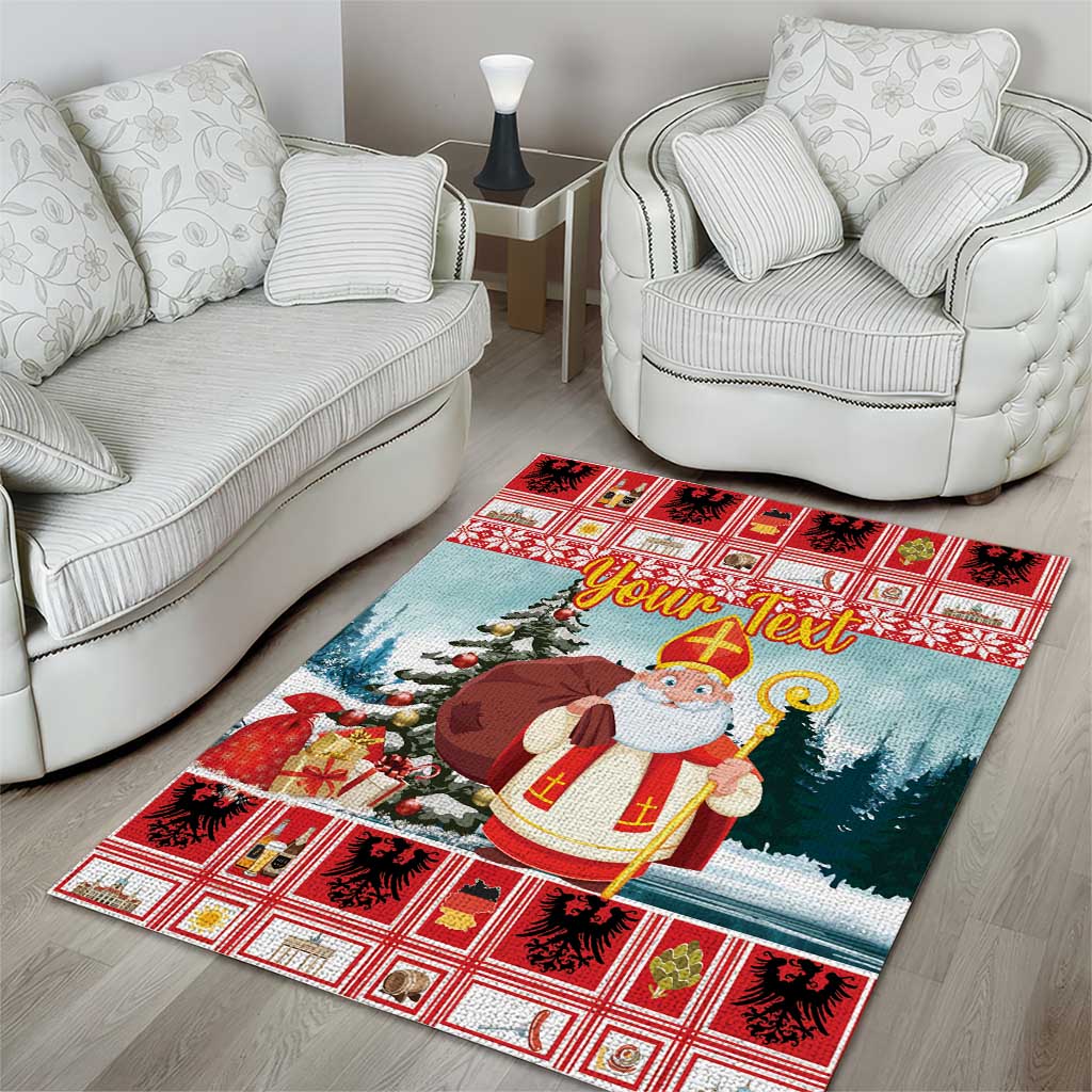 Personalized Germany Frohe Weihnachten Area Rug Cute Saint Nicholas With Christmas Tree - Wonder Print Shop