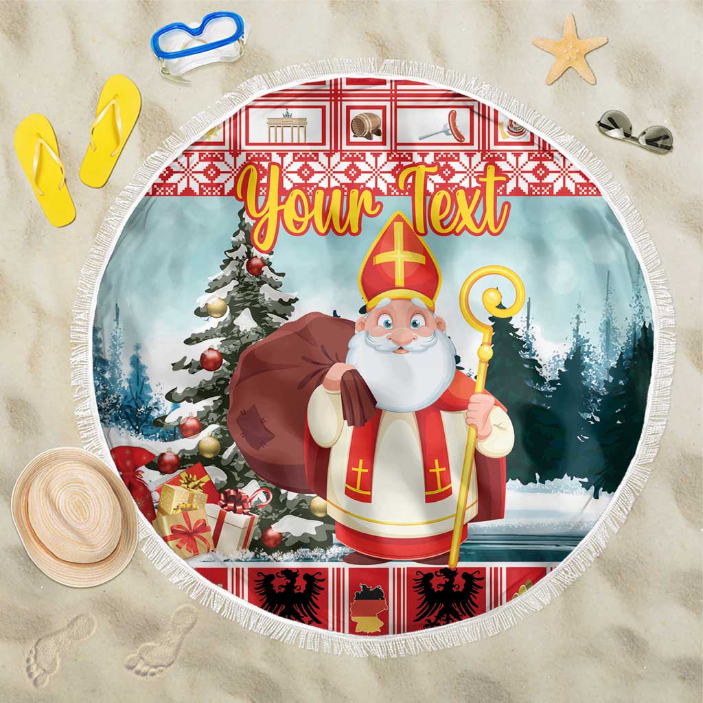 Personalized Germany Frohe Weihnachten Beach Blanket Cute Saint Nicholas With Christmas Tree - Wonder Print Shop