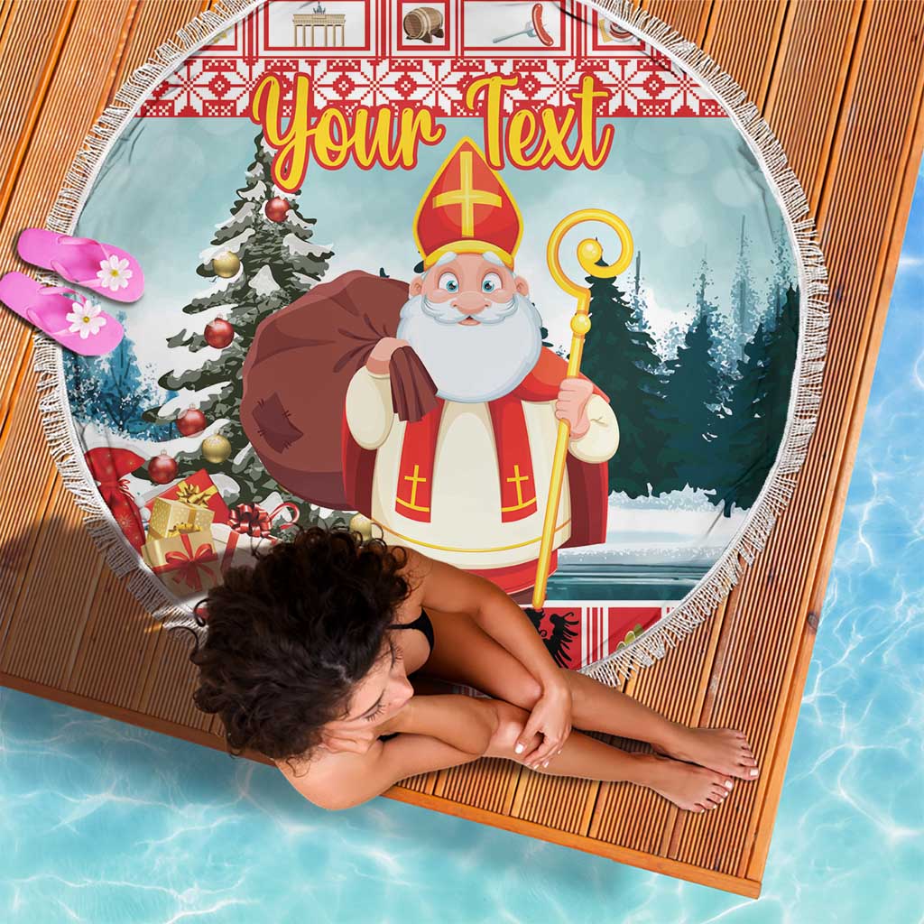 Personalized Germany Frohe Weihnachten Beach Blanket Cute Saint Nicholas With Christmas Tree - Wonder Print Shop