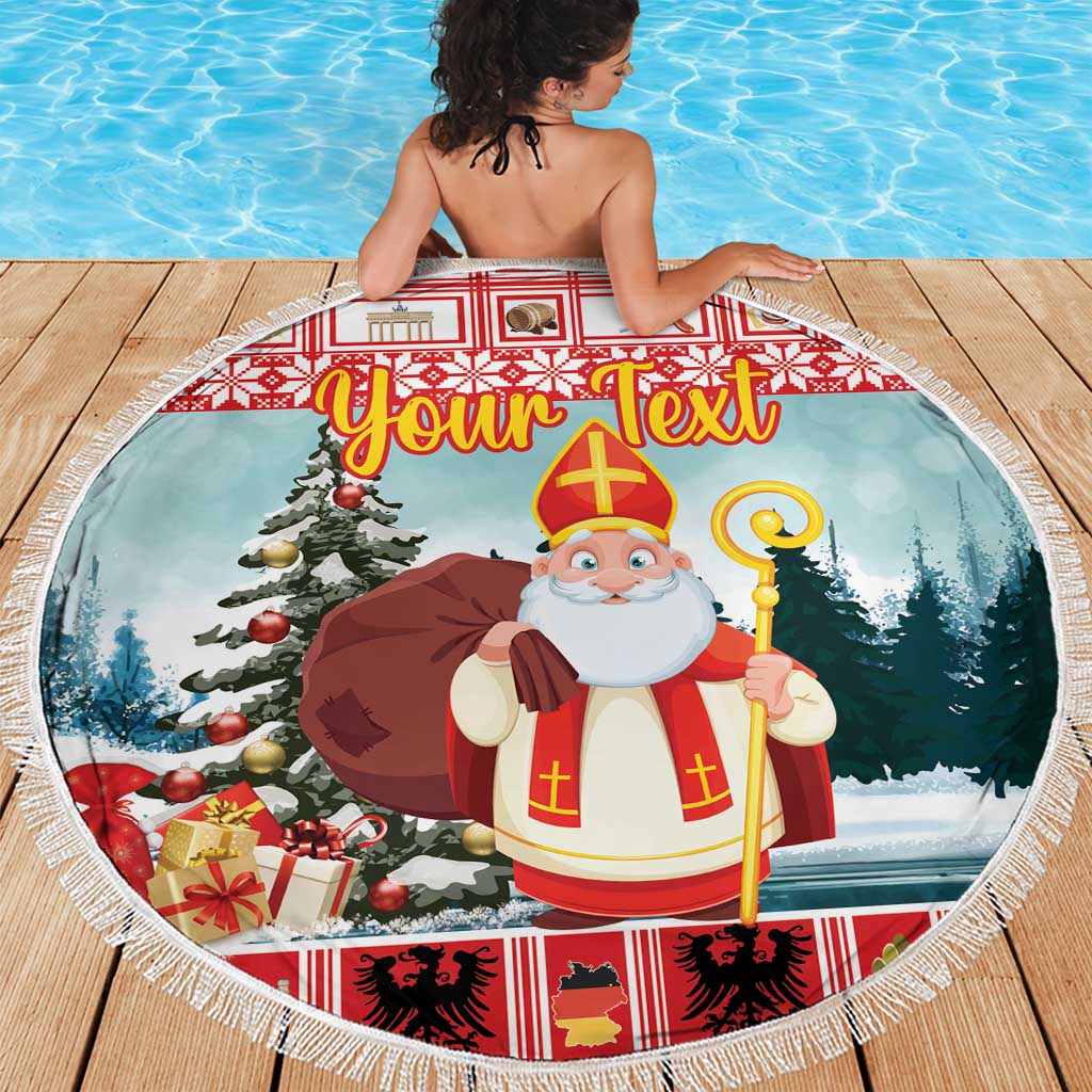 Personalized Germany Frohe Weihnachten Beach Blanket Cute Saint Nicholas With Christmas Tree - Wonder Print Shop