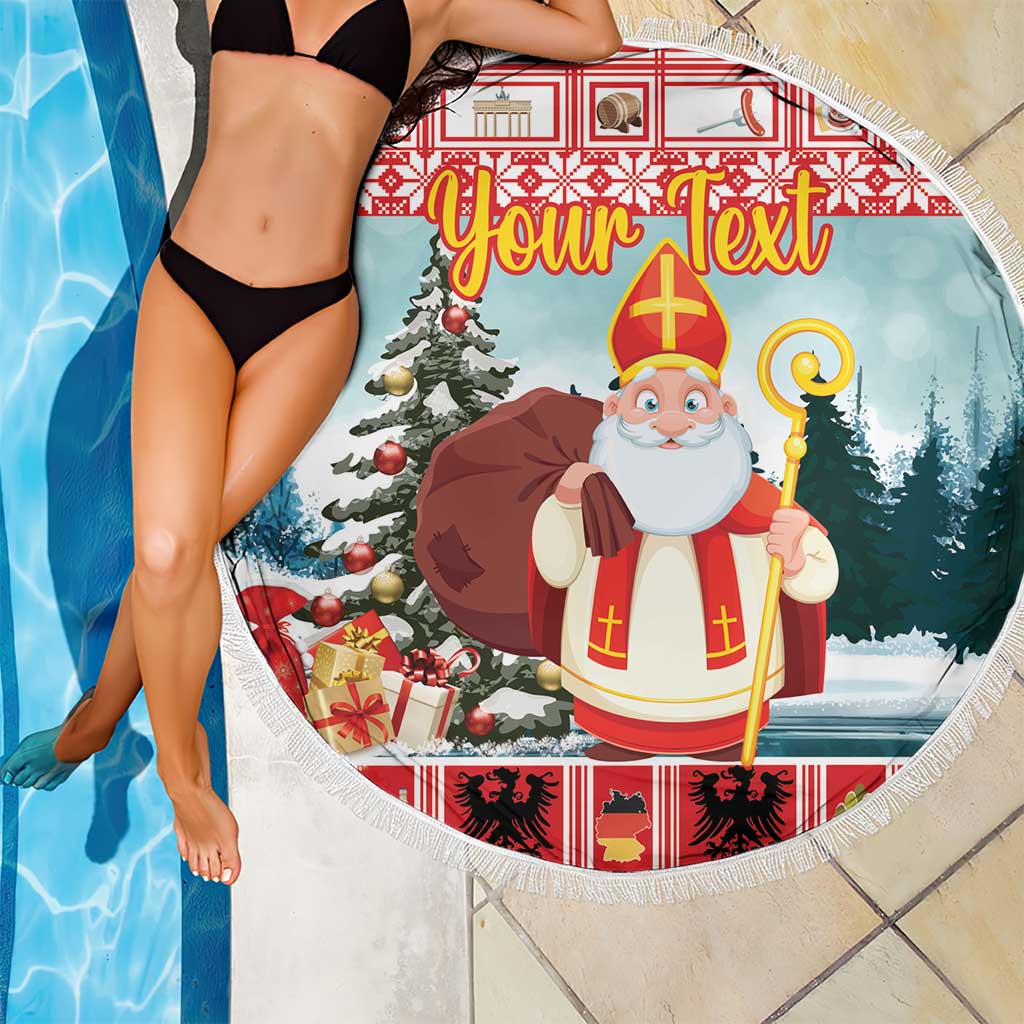Personalized Germany Frohe Weihnachten Beach Blanket Cute Saint Nicholas With Christmas Tree - Wonder Print Shop