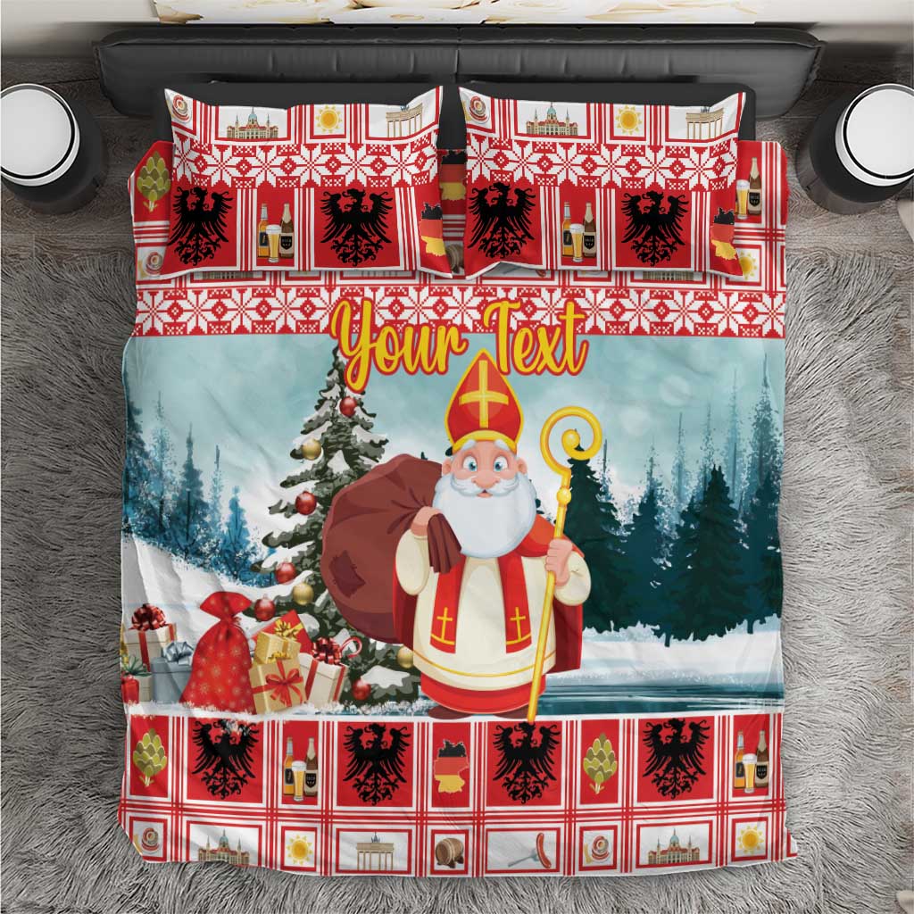 Personalized Germany Frohe Weihnachten Bedding Set Cute Saint Nicholas With Christmas Tree - Wonder Print Shop