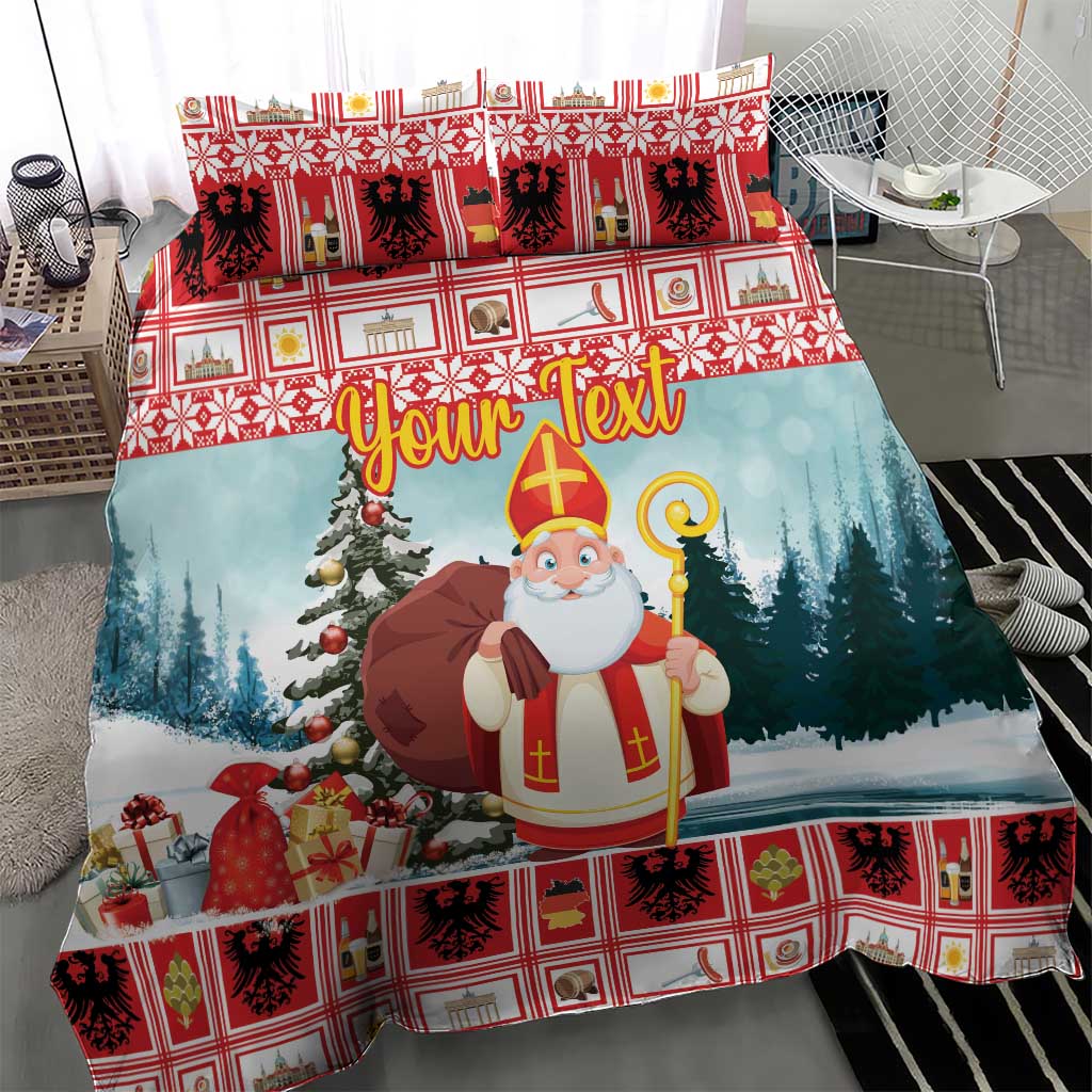 Personalized Germany Frohe Weihnachten Bedding Set Cute Saint Nicholas With Christmas Tree - Wonder Print Shop