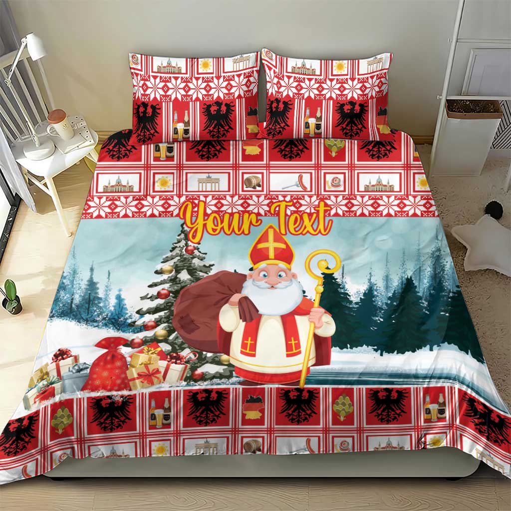 Personalized Germany Frohe Weihnachten Bedding Set Cute Saint Nicholas With Christmas Tree - Wonder Print Shop