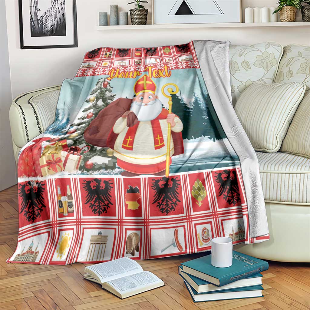 Personalized Germany Frohe Weihnachten Blanket Cute Saint Nicholas With Christmas Tree