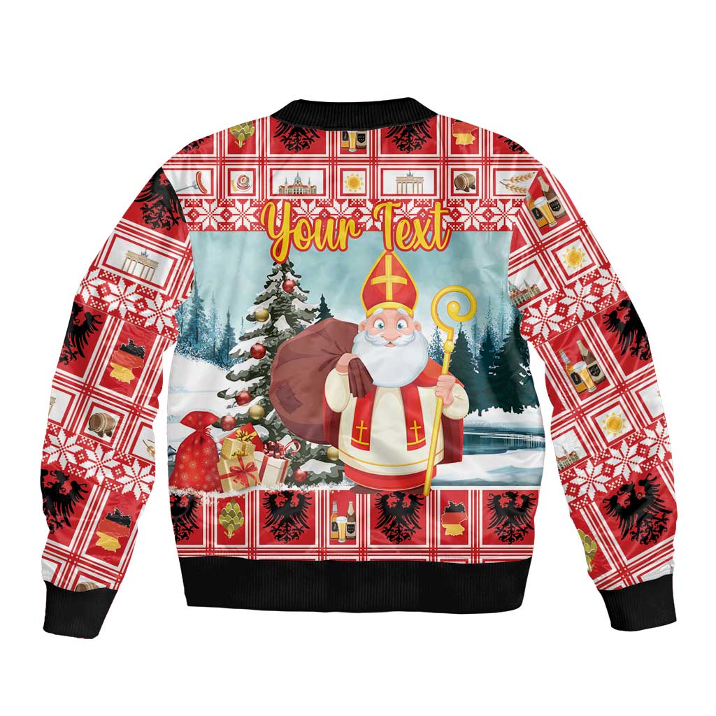Personalized Germany Frohe Weihnachten Bomber Jacket Cute Saint Nicholas With Christmas Tree - Wonder Print Shop
