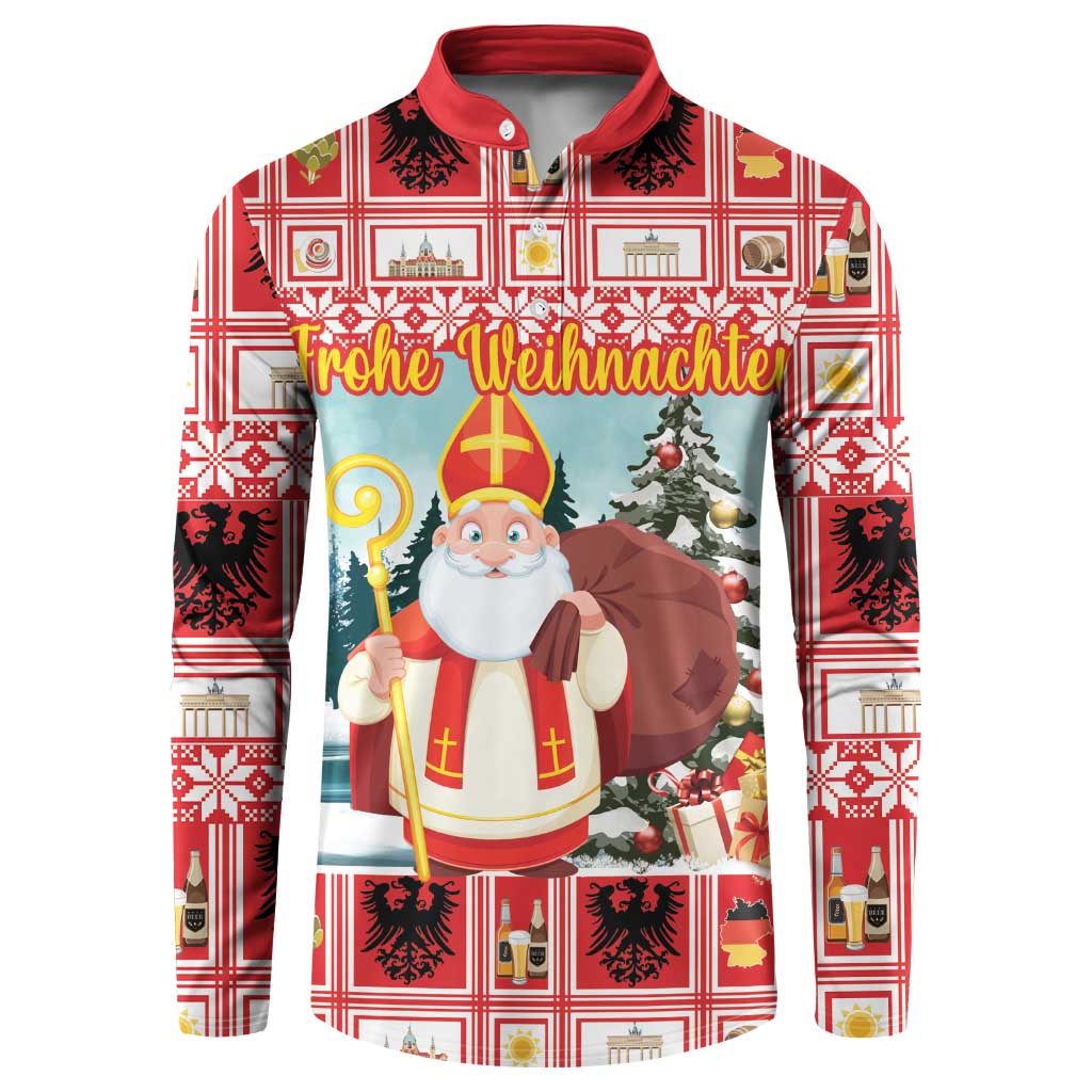Personalized Germany Frohe Weihnachten Button Sweatshirt Cute Saint Nicholas With Christmas Tree - Wonder Print Shop