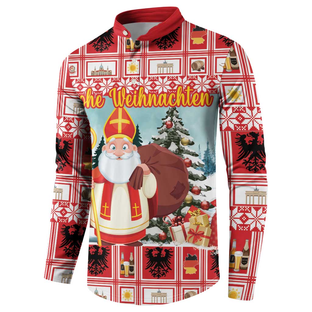 Personalized Germany Frohe Weihnachten Button Sweatshirt Cute Saint Nicholas With Christmas Tree - Wonder Print Shop