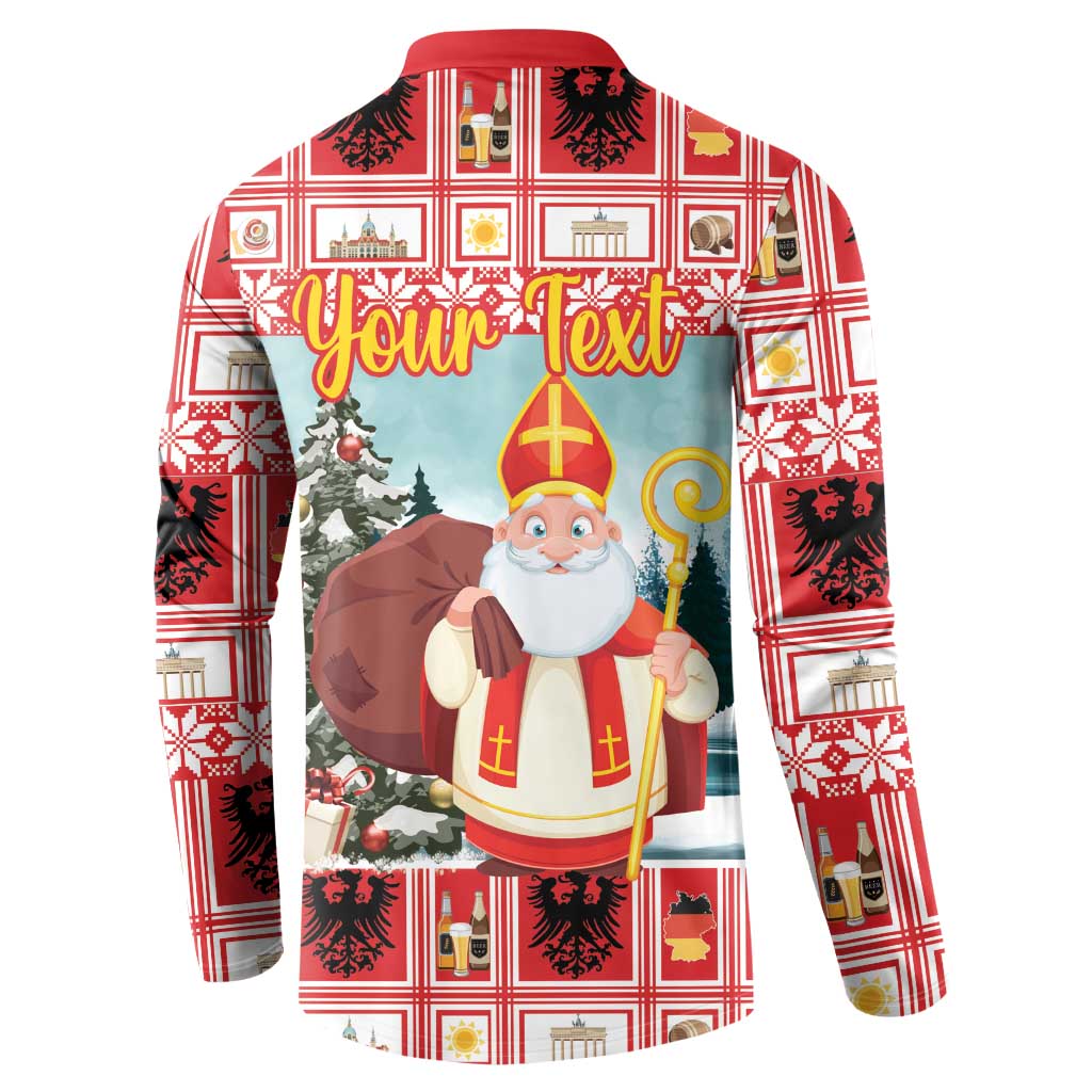 Personalized Germany Frohe Weihnachten Button Sweatshirt Cute Saint Nicholas With Christmas Tree - Wonder Print Shop