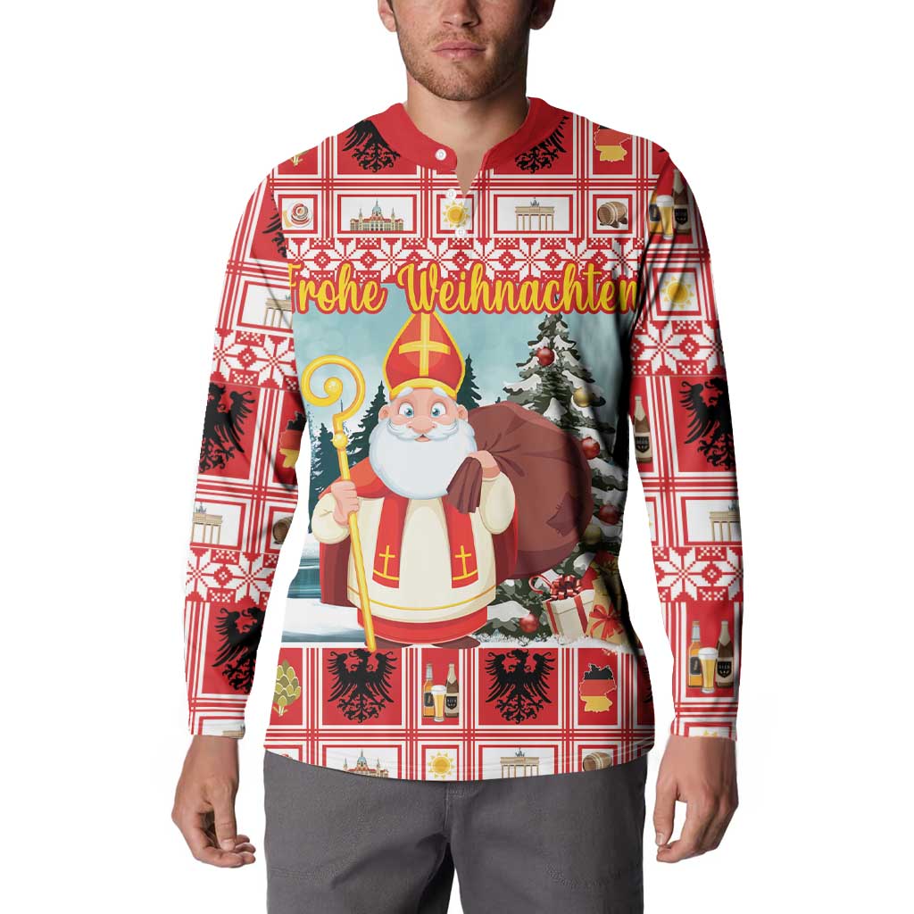 Personalized Germany Frohe Weihnachten Button Sweatshirt Cute Saint Nicholas With Christmas Tree - Wonder Print Shop