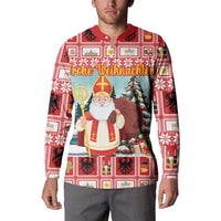 Personalized Germany Frohe Weihnachten Button Sweatshirt Cute Saint Nicholas With Christmas Tree - Wonder Print Shop