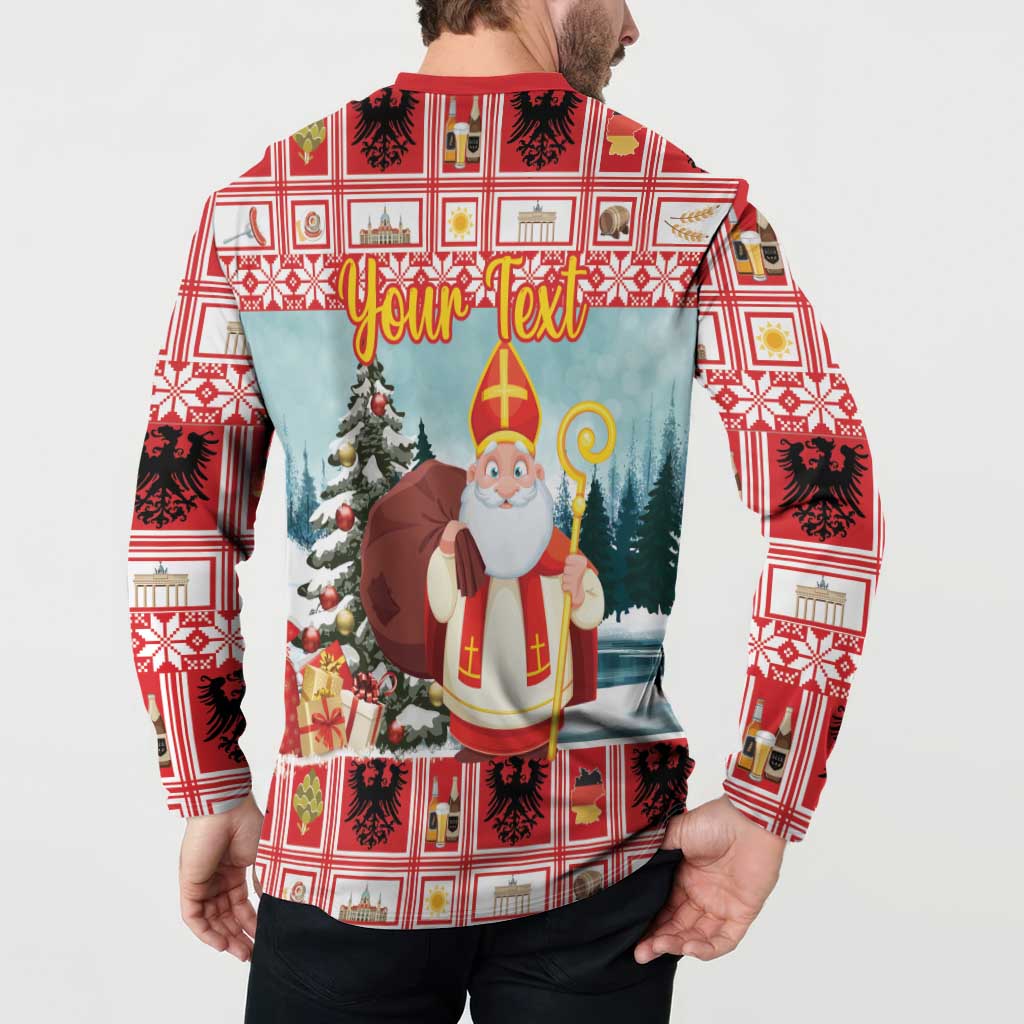 Personalized Germany Frohe Weihnachten Button Sweatshirt Cute Saint Nicholas With Christmas Tree - Wonder Print Shop