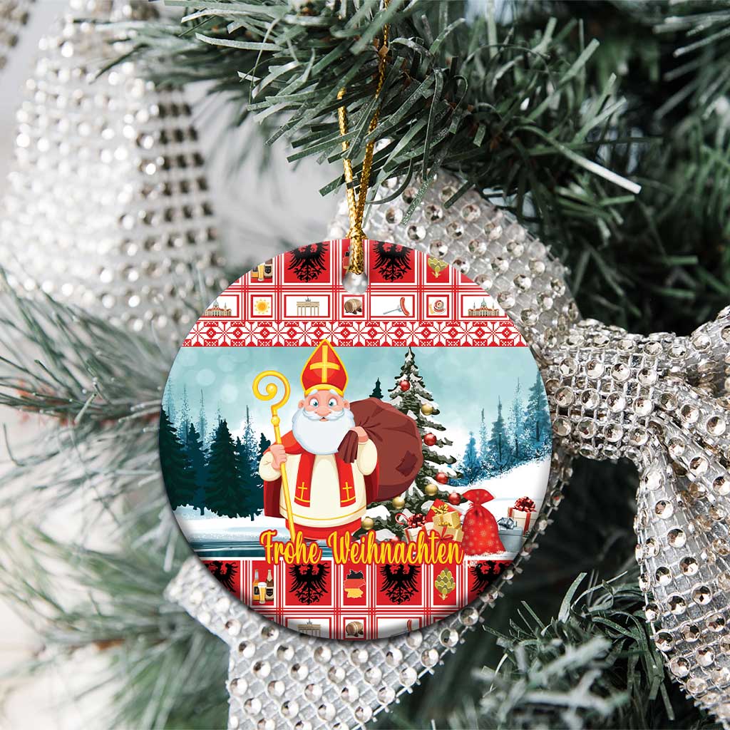 Personalized Germany Frohe Weihnachten Ceramic Ornament Cute Saint Nicholas With Christmas Tree - Wonder Print Shop