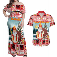 Personalized Germany Frohe Weihnachten Couples Matching Off Shoulder Maxi Dress and Hawaiian Shirt Cute Saint Nicholas With Christmas Tree - Wonder Print Shop