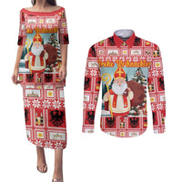 Personalized Germany Frohe Weihnachten Couples Matching Puletasi and Long Sleeve Button Shirt Cute Saint Nicholas With Christmas Tree - Wonder Print Shop