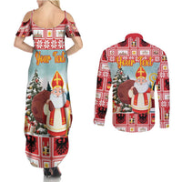 Personalized Germany Frohe Weihnachten Couples Matching Summer Maxi Dress and Long Sleeve Button Shirt Cute Saint Nicholas With Christmas Tree - Wonder Print Shop