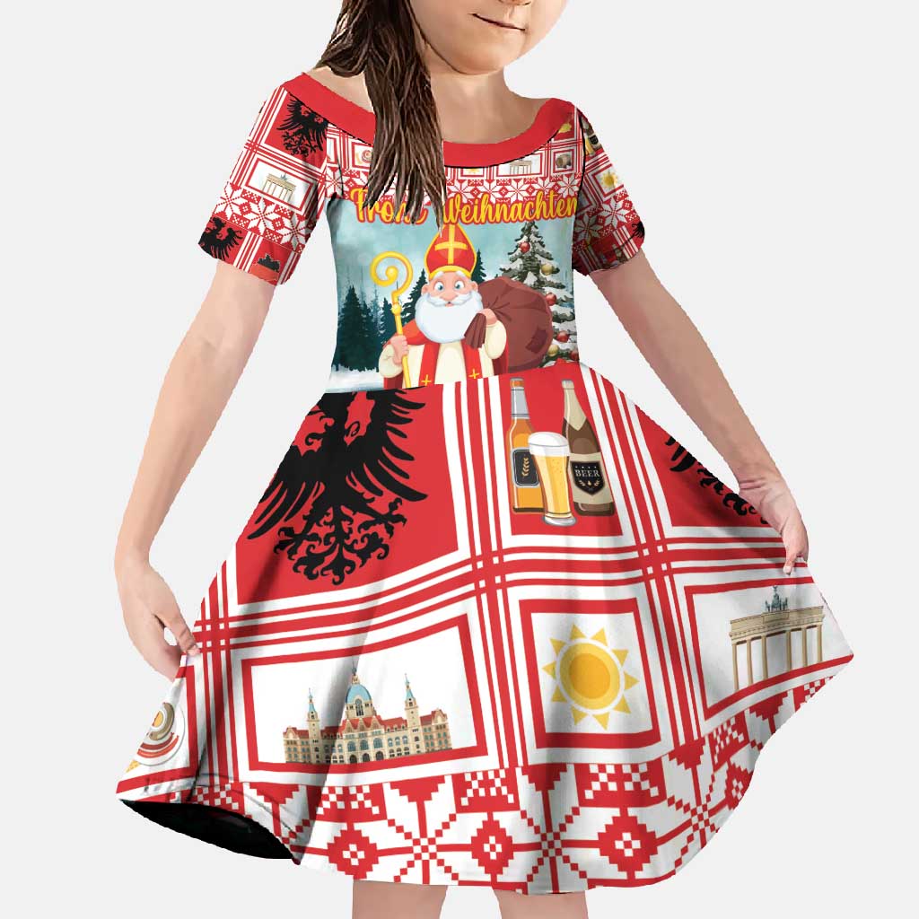 Personalized Germany Frohe Weihnachten Family Matching Long Sleeve Bodycon Dress and Hawaiian Shirt Cute Saint Nicholas With Christmas Tree - Wonder Print Shop