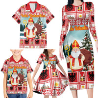 Personalized Germany Frohe Weihnachten Family Matching Long Sleeve Bodycon Dress and Hawaiian Shirt Cute Saint Nicholas With Christmas Tree - Wonder Print Shop