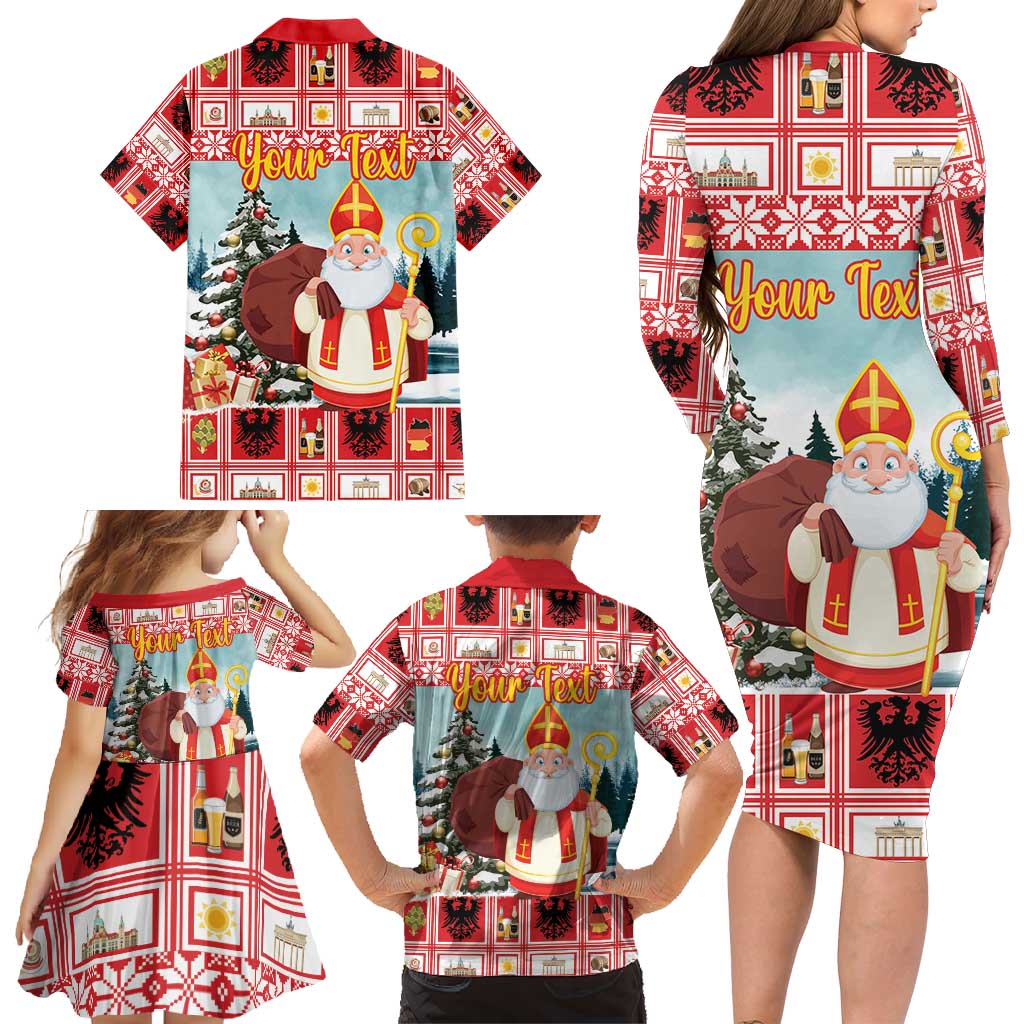 Personalized Germany Frohe Weihnachten Family Matching Long Sleeve Bodycon Dress and Hawaiian Shirt Cute Saint Nicholas With Christmas Tree - Wonder Print Shop