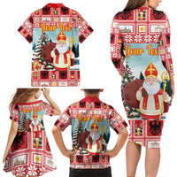 Personalized Germany Frohe Weihnachten Family Matching Long Sleeve Bodycon Dress and Hawaiian Shirt Cute Saint Nicholas With Christmas Tree - Wonder Print Shop