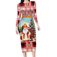 Personalized Germany Frohe Weihnachten Family Matching Long Sleeve Bodycon Dress and Hawaiian Shirt Cute Saint Nicholas With Christmas Tree - Wonder Print Shop