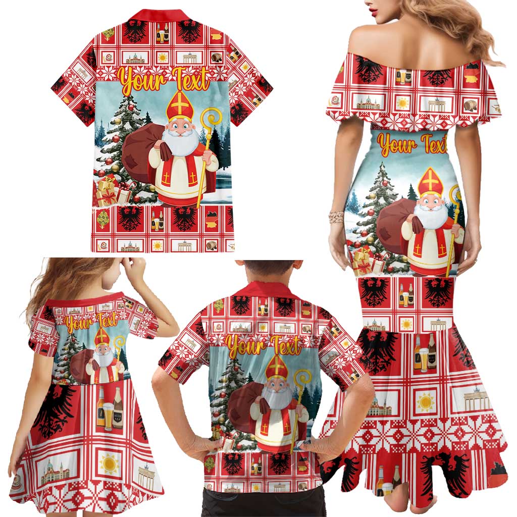 Personalized Germany Frohe Weihnachten Family Matching Mermaid Dress and Hawaiian Shirt Cute Saint Nicholas With Christmas Tree - Wonder Print Shop
