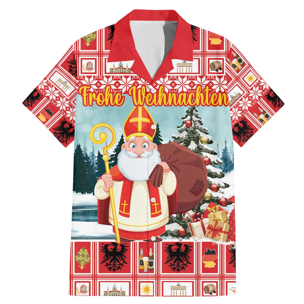 Personalized Germany Frohe Weihnachten Family Matching Mermaid Dress and Hawaiian Shirt Cute Saint Nicholas With Christmas Tree - Wonder Print Shop