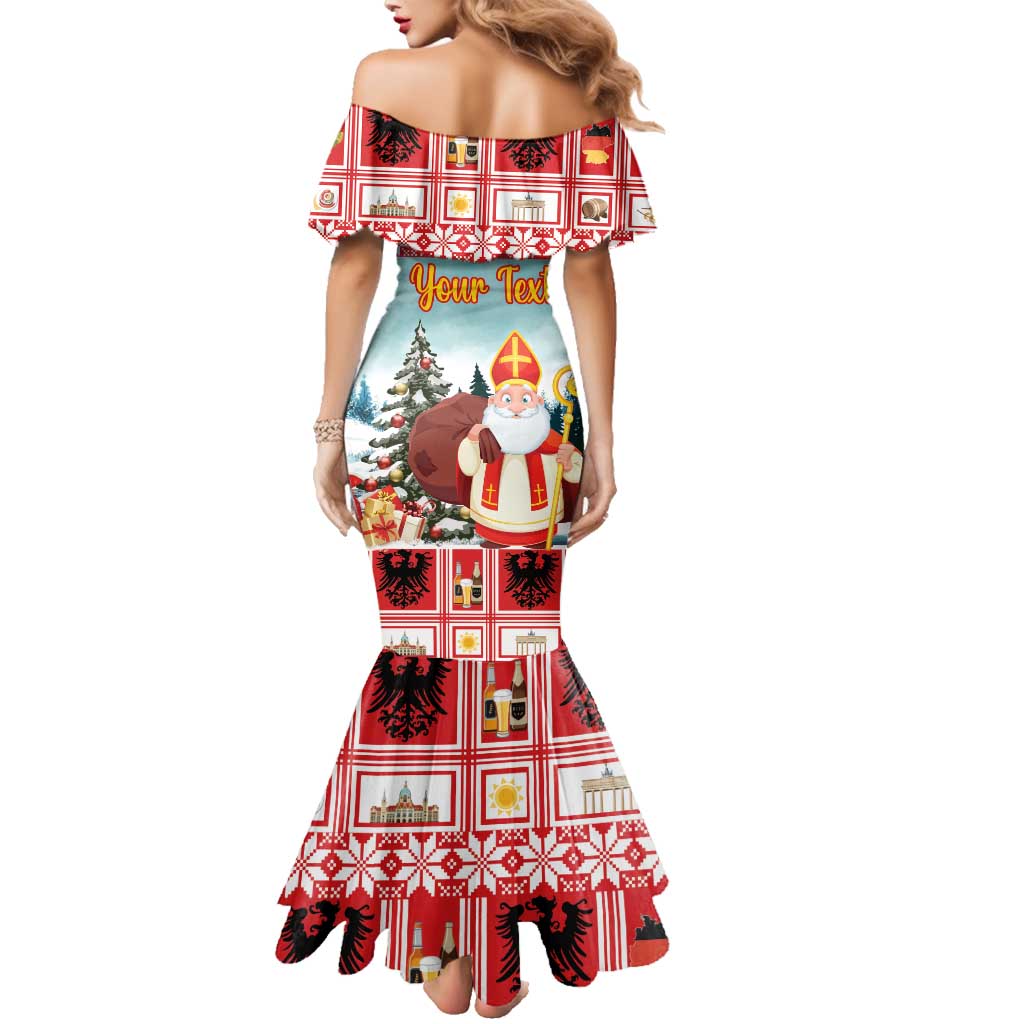 Personalized Germany Frohe Weihnachten Family Matching Mermaid Dress and Hawaiian Shirt Cute Saint Nicholas With Christmas Tree - Wonder Print Shop