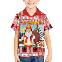 Personalized Germany Frohe Weihnachten Family Matching Off The Shoulder Long Sleeve Dress and Hawaiian Shirt Cute Saint Nicholas With Christmas Tree - Wonder Print Shop