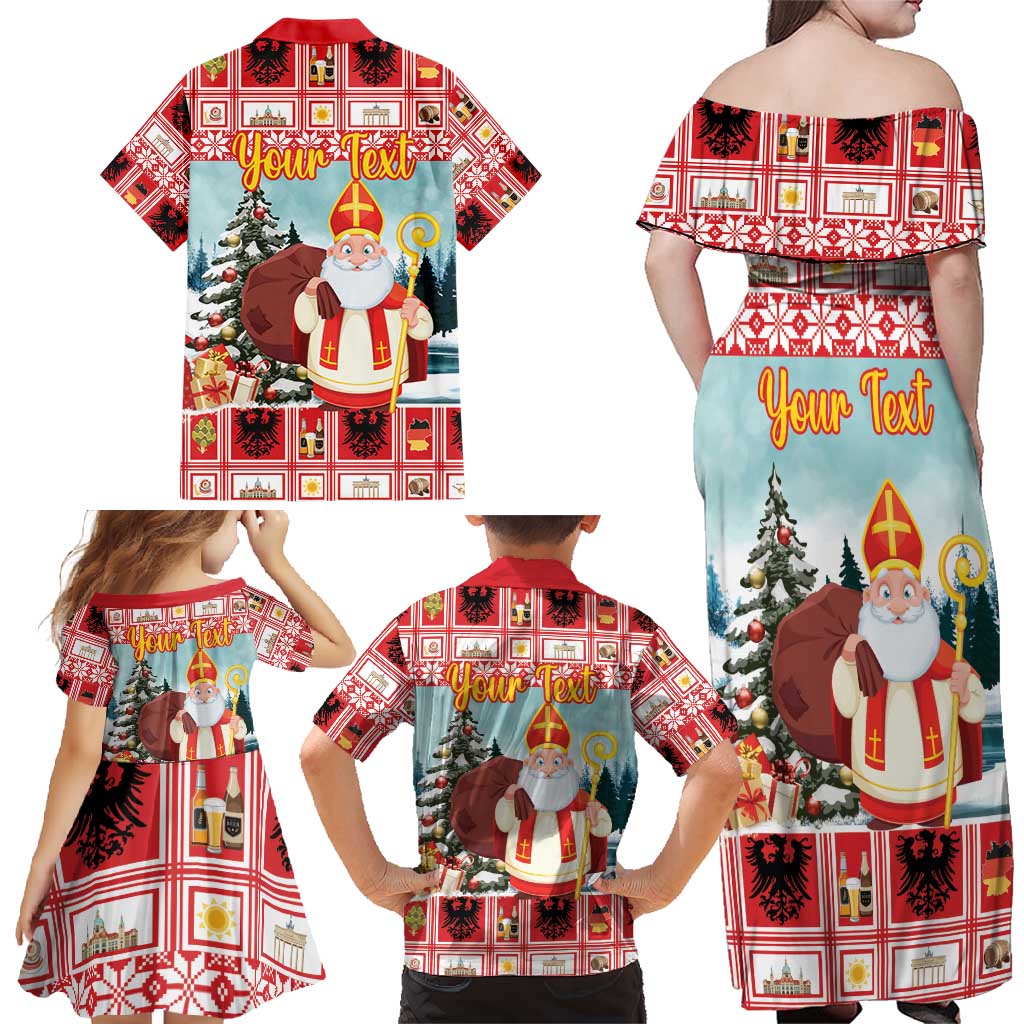 Personalized Germany Frohe Weihnachten Family Matching Off Shoulder Maxi Dress and Hawaiian Shirt Cute Saint Nicholas With Christmas Tree - Wonder Print Shop