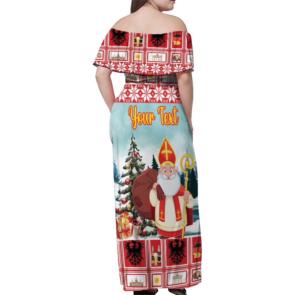 Personalized Germany Frohe Weihnachten Family Matching Off Shoulder Maxi Dress and Hawaiian Shirt Cute Saint Nicholas With Christmas Tree - Wonder Print Shop