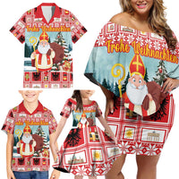 Personalized Germany Frohe Weihnachten Family Matching Off Shoulder Short Dress and Hawaiian Shirt Cute Saint Nicholas With Christmas Tree - Wonder Print Shop