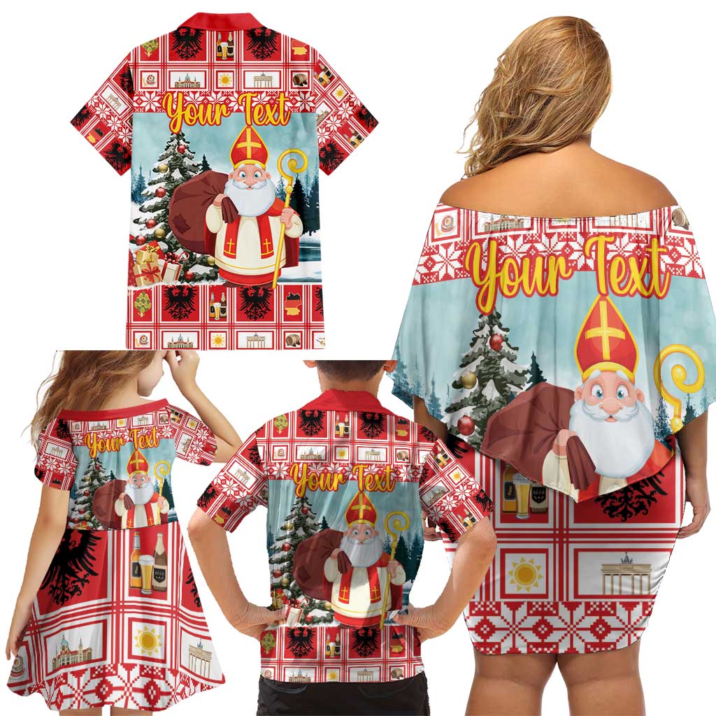 Personalized Germany Frohe Weihnachten Family Matching Off Shoulder Short Dress and Hawaiian Shirt Cute Saint Nicholas With Christmas Tree - Wonder Print Shop