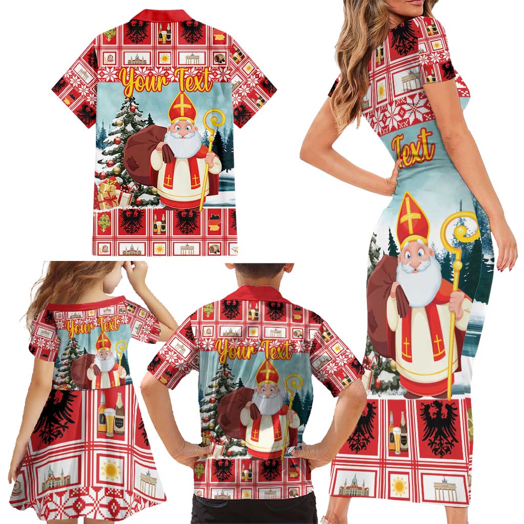 Personalized Germany Frohe Weihnachten Family Matching Short Sleeve Bodycon Dress and Hawaiian Shirt Cute Saint Nicholas With Christmas Tree - Wonder Print Shop
